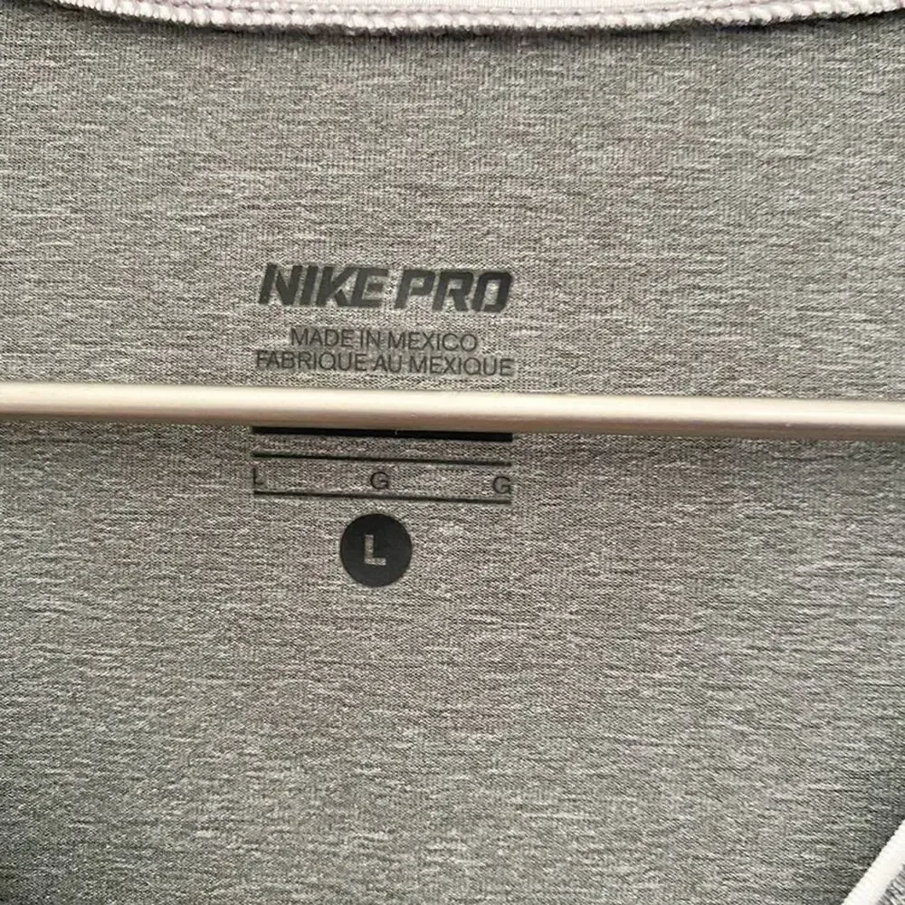 NIKE Pro Shirt Size L Gray Dri-FIT V-Neck Athletic Workout Tee